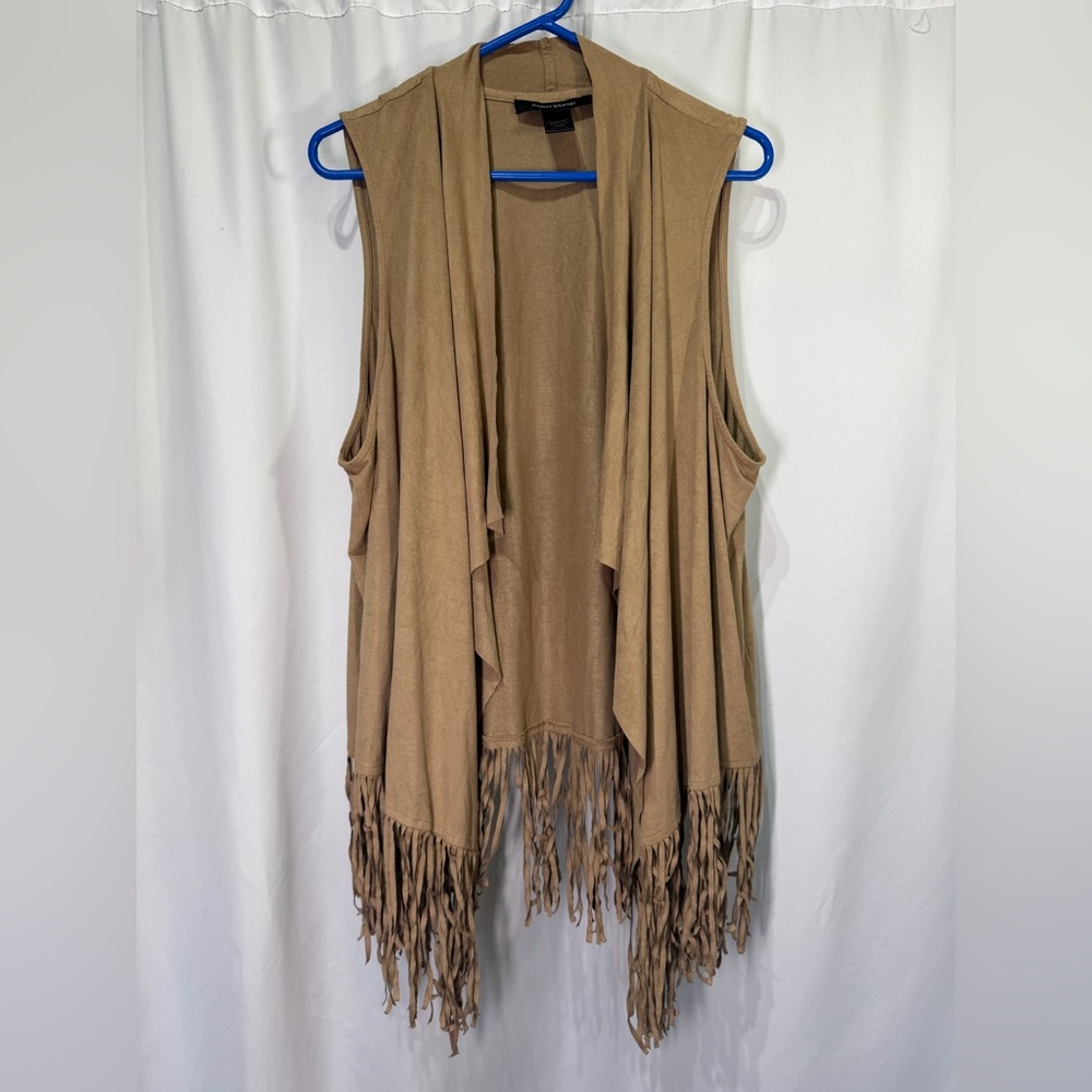 Fringe Open Front Sleeveless Vest cardigan boho western Ashley Stewart XXL
